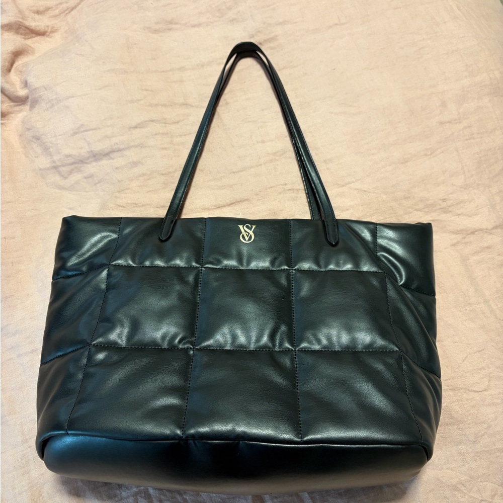 Victoria's Secret Black Quilted Tote with Gold Logo